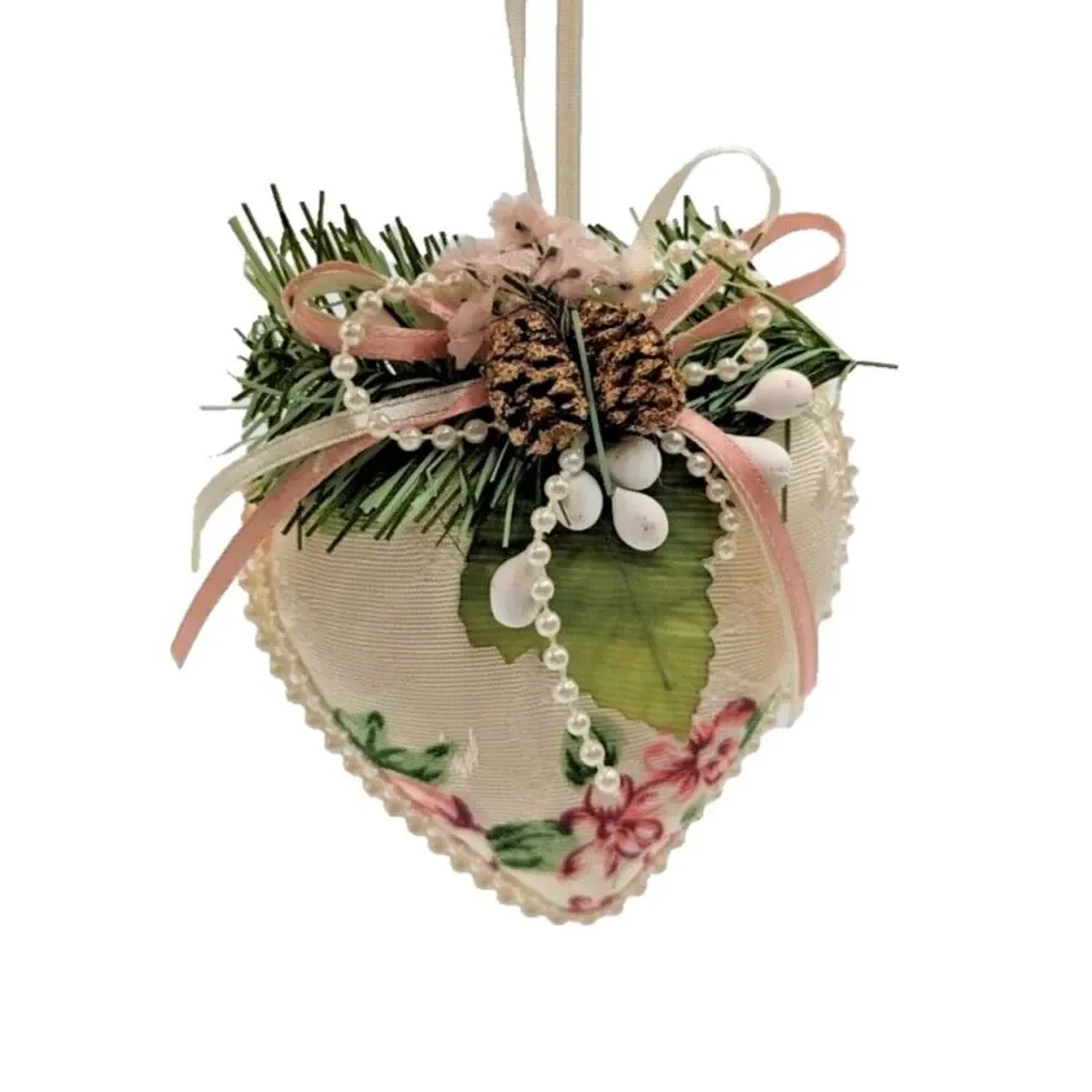 Victorian Heart‎ Shaped Christmas Lace Pink Rose Ornament
